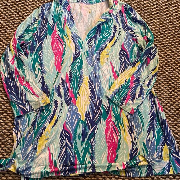 LILLY PULITZER VERO Tunic Top Light as a Feather Print VNeck Stretch Knit XL - Picture 1 of 3